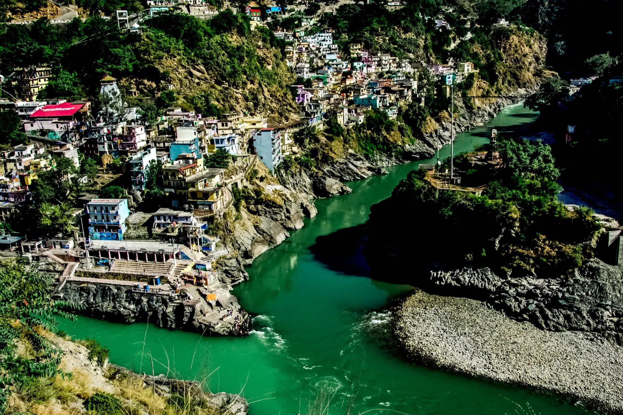 Two rivers of different colours meeting at Devprayag